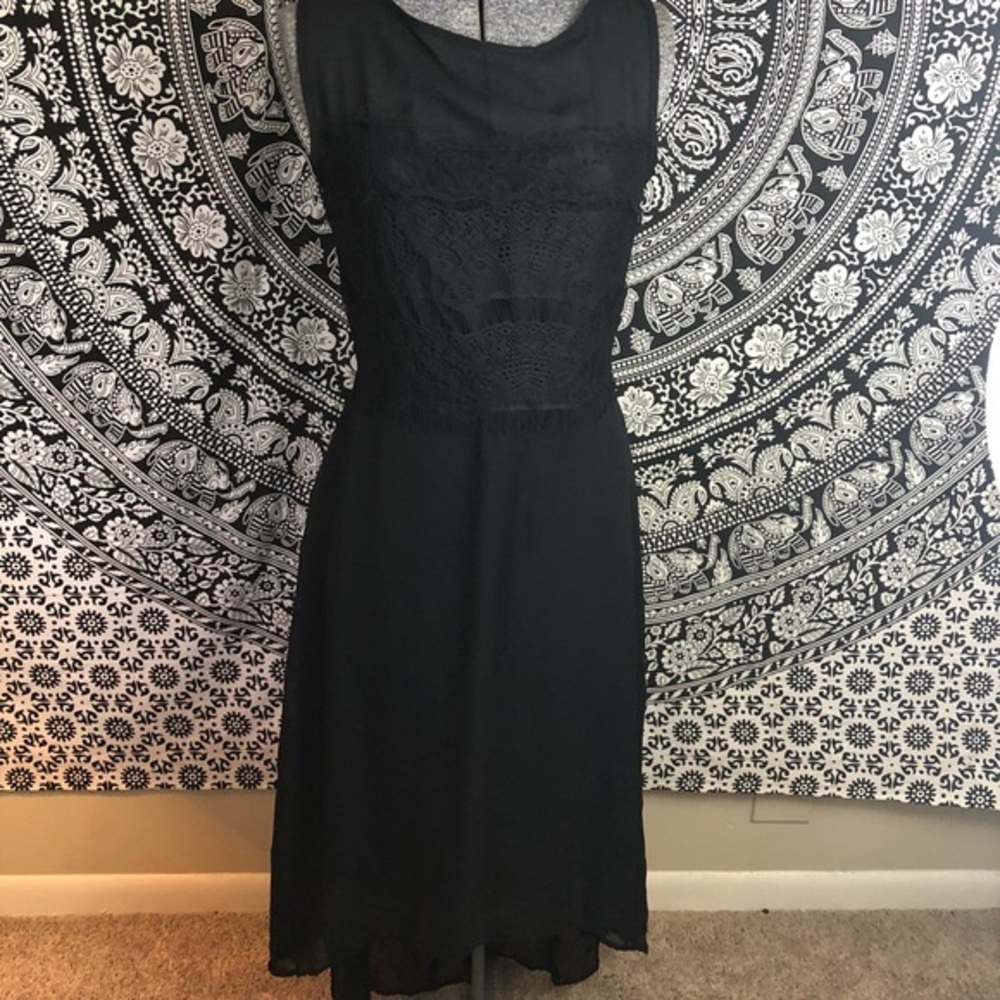 Malloy Fringe High Low Mesh Dress